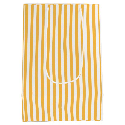 暖かい黄色と白の細いストライプ ミディアムペーパーバッグ (裏面)