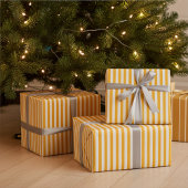 暖かい黄色と白の細いストライプ ラッピングペーパーシート