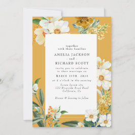 暖かい黄色のガーデンワイルドフラワー春の結婚式 招待状