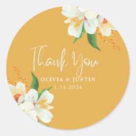 暖かい黄色のフローラ春の花結婚式の引き出物 ラウンドシール
