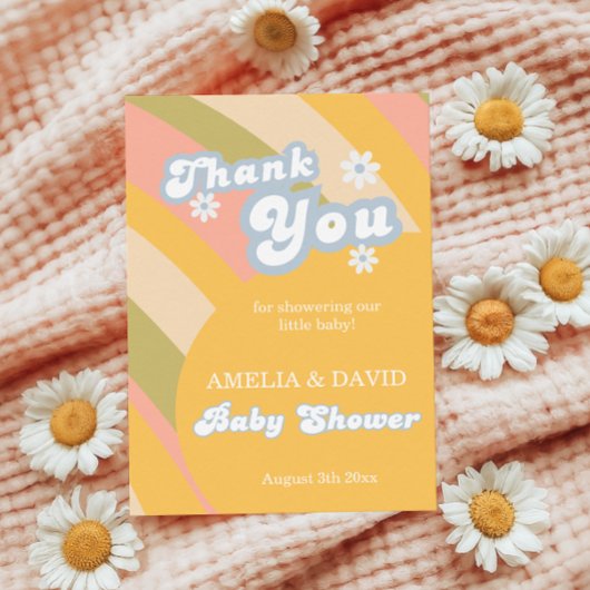 暖かい黄色のレトロありがとう鮮やかな署名 サンキューカード