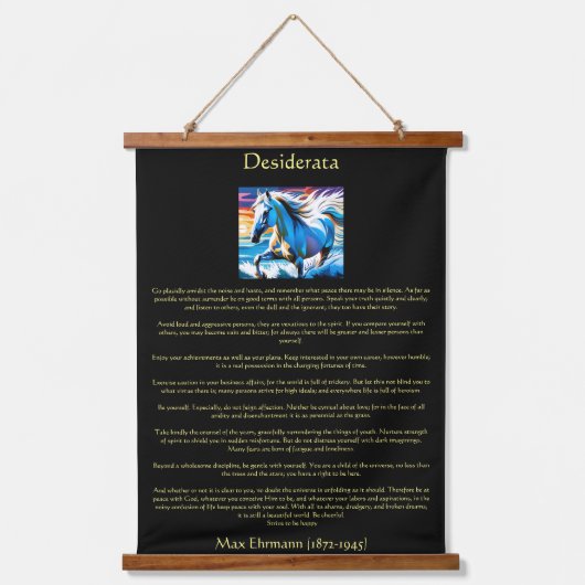 暖かい黄金の輝きを放つアラビア馬 吊り下げ型タペストリー (正面)