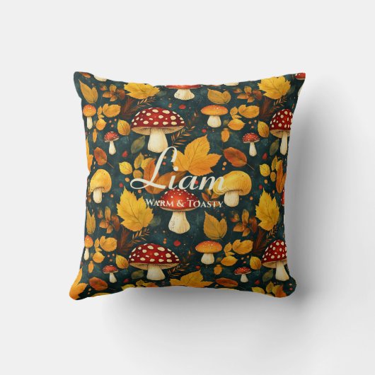 暖かい&トースティー離れマッシュルーム& | コージー秋デコール クッション (裏面)