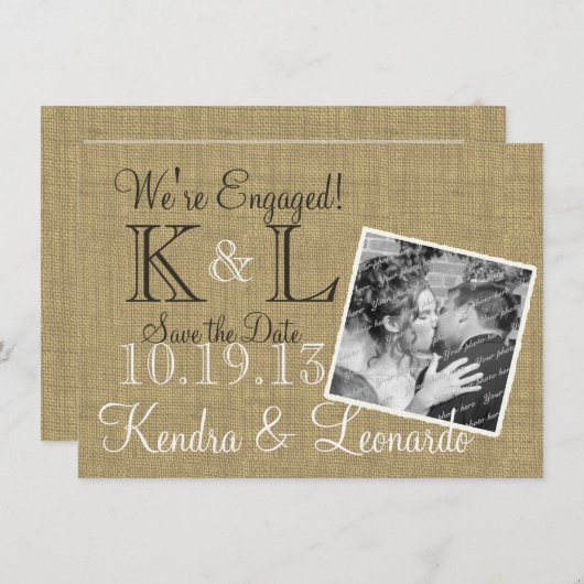 暖かいBurlap国素朴日付を保存 セーブザデート (正面/裏面)