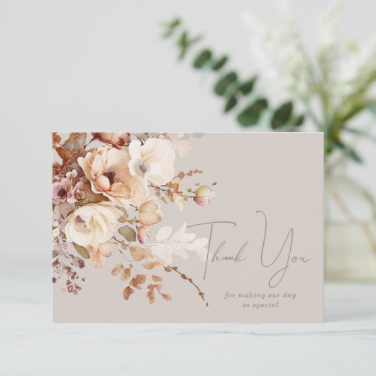 暖かいTaupeフローラありがとうノートカード サンキューカード (スタンド正面)