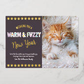 暖かくてファジーな新年ペット写真プラム実在金ゴールド 箔シーズンカード (正面)