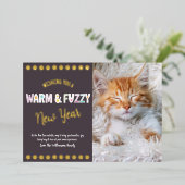 暖かくてファジーな新年ペット写真プラム実在金ゴールド 箔シーズンカード (立ち正面)