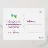 暖かくてファジーな新年ペット写真紫実在金ゴールド 箔シーズンポストカード (裏面)