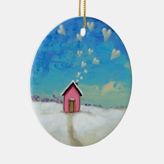暖かくとどまる掘っ建て小屋の小屋のおもしろいのロマンチックな芸術を愛して下さい セラミックオーナメント (右)
