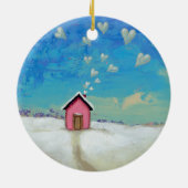 暖かくとどまる掘っ建て小屋の小屋のおもしろいのロマンチックな芸術を愛して下さい セラミックオーナメント (裏面)