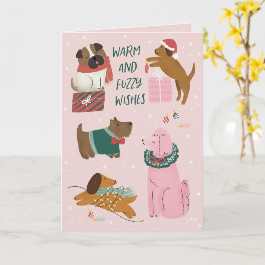 暖かくファジーなウィッシュズドッグホリデーカード カード (黄色い花)