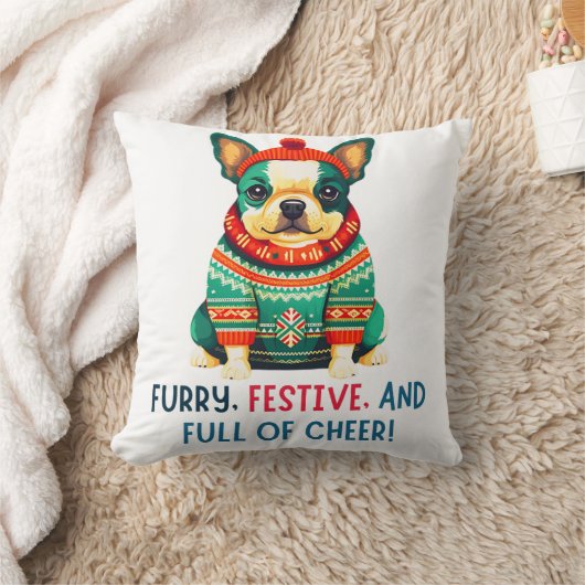 暖かくファジーなクリスマス犬 クッション (ブランケット)