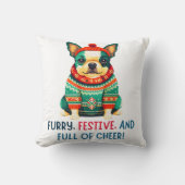 暖かくファジーなクリスマス犬 クッション (正面)