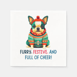 暖かくファジーなクリスマス犬 スタンダードカクテルナプキン