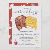 暖かくファジーなセーターホリデークリスマスパーティー 招待状 (正面/裏面)