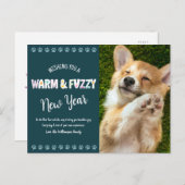 暖かくファジーなペット新年の写真タイポグラフィティール(緑がかった色) シーズンポストカード (正面/裏面)