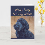 暖かくファジーな誕生日が可愛い黒犬を願う カード (黄色い花)