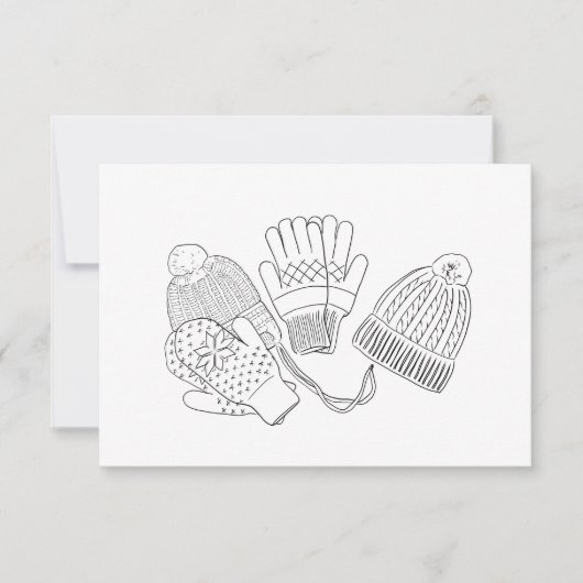 暖かく居心地の良いスキー冬のウェディングビーニーとミトン 出欠カード (正面)