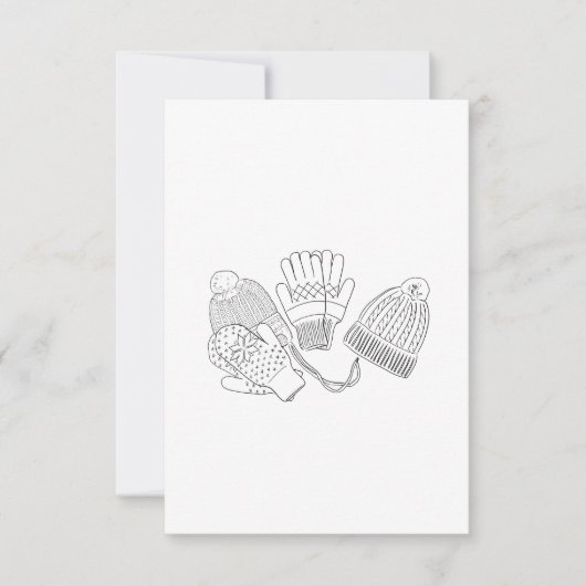 暖かく居心地の良いスキー冬のウェディングビーニーとミトン 出欠カード (正面)