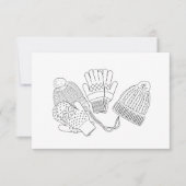 暖かく居心地の良いスキー冬のウェディングビーニーとミトン 出欠カード (正面)