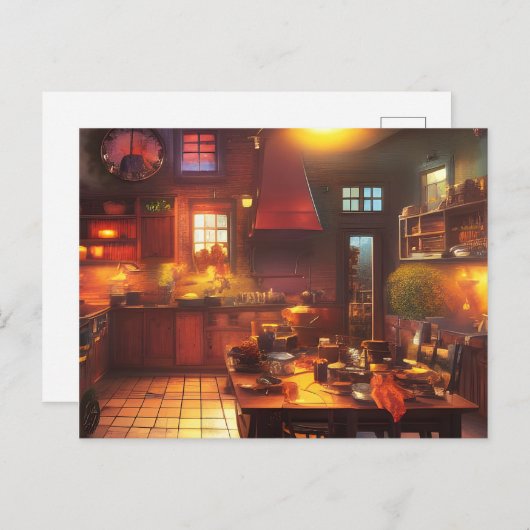 暖かく居心地の良いファームハウスキッチンデジタルアート ポストカード (正面/裏面)