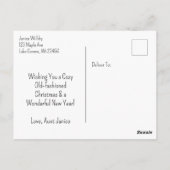 暖かく居心地の良いログキャビンクリスマスグリーティング ポストカード (裏面)