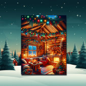 暖かく居心地の良いログキャビンクリスマスグリーティング ポストカード