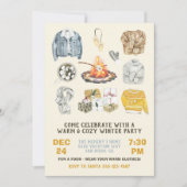 暖かく居心地の良い冬のパーティークリスマス焚き火 招待状 (正面)
