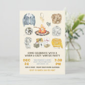 暖かく居心地の良い冬のパーティークリスマス焚き火 招待状 (スタンド正面)