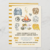 暖かく居心地の良い冬のパーティークリスマス焚き火 招待状 (正面/裏面)