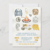 暖かく居心地の良い冬のパーティークリスマス焚き火 招待状 (正面)