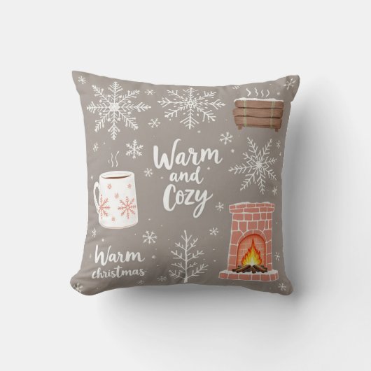 暖かく居心地の良い冬をテーマにした装飾用クッション クッション (正面)