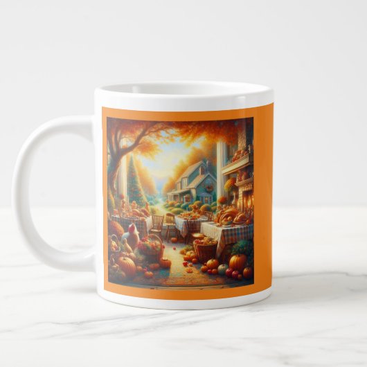 暖かく居心地の良い感謝祭の集まり ジャンボコーヒーマグカップ (左)