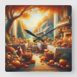 暖かく居心地の良い感謝祭の集まり スクエア壁時計