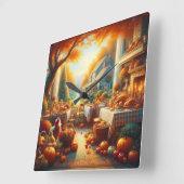 暖かく居心地の良い感謝祭の集まり スクエア壁時計 (傾斜)