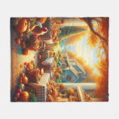 暖かく居心地の良い感謝祭の集まり フリースブランケット (正面(横))