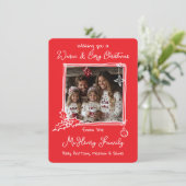 暖かく居心地の良い手描きドードルフォトクリスマスカード 招待状 (スタンド正面)