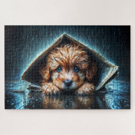 暖かさと心地よいを求める毛羽立ちのぬれた子犬 ジグソーパズル