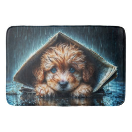 暖かさと心地よいを求める毛羽立ちのぬれた子犬 バスマット