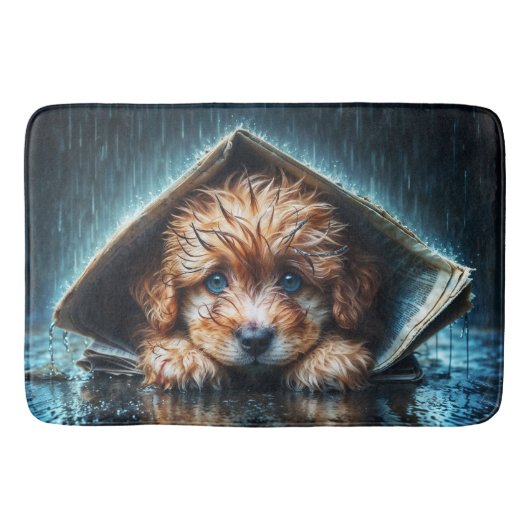 暖かさと心地よいを求める毛羽立ちのぬれた子犬 バスマット (正面)