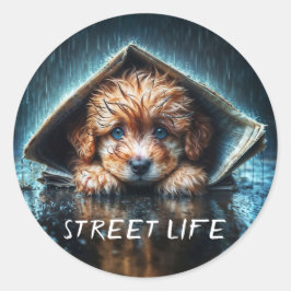 暖かさと心地よいを求める毛羽立ちのぬれた子犬 ラウンドシール