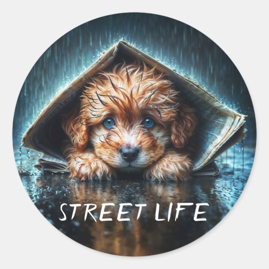 暖かさと心地よいを求める毛羽立ちのぬれた子犬 ラウンドシール (正面)