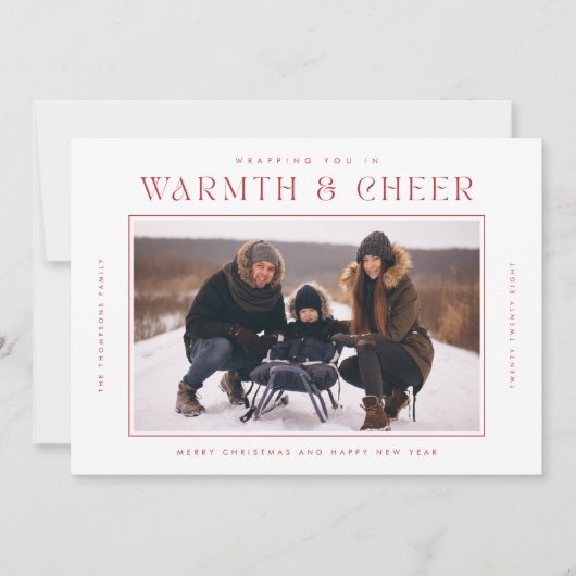 暖かさと応援 | 赤モダンのクリスマス4枚 シーズンカード (正面)