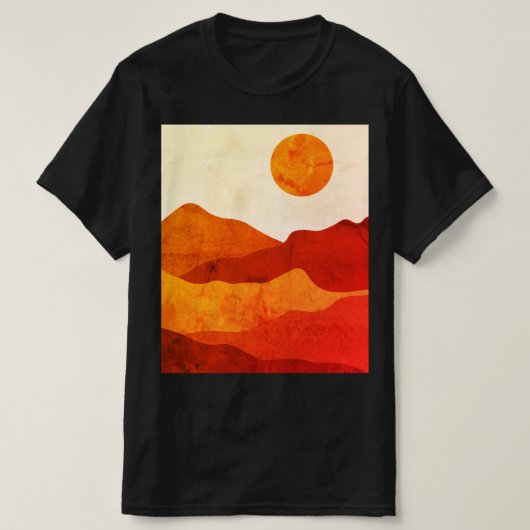 暖かな抽象ボヘミアン砂漠の山の風景 Tシャツ (デザイン正面)