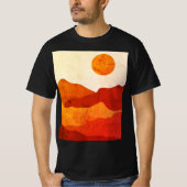 暖かな抽象ボヘミアン砂漠の山の風景 Tシャツ (正面)