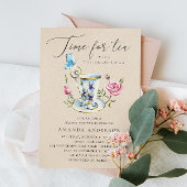 暖エレガントかいアイボリーフローラティーパーティーブライダルシャワー 招待状