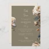 暖エレガントかいトーン白い乾燥バラブライダルシャワー 招待状 (正面/裏面)