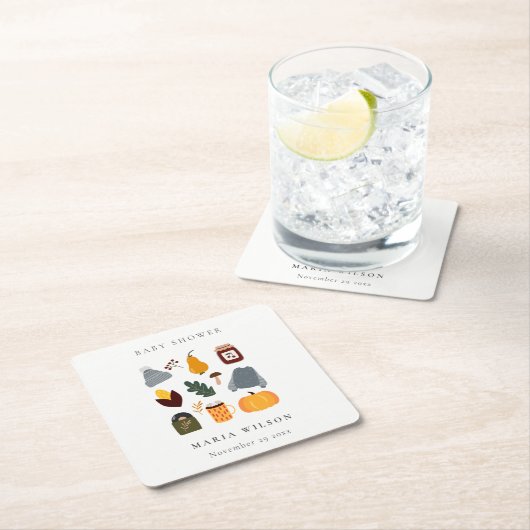暖エレガントかい居心地の良い秋のエッセンシャルベビーシャワー スクエアペーパーコースター (インサイチュ)