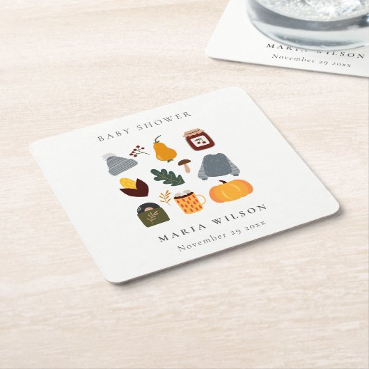 暖エレガントかい居心地の良い秋のエッセンシャルベビーシャワー スクエアペーパーコースター (アングル)