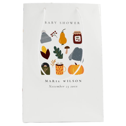 暖エレガントかい居心地の良い秋のエッセンシャルベビーシャワー ミディアムペーパーバッグ (正面)